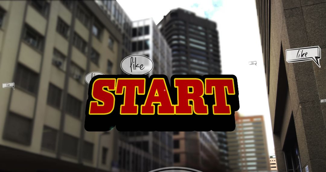 Dynamic Red Start Text Over Urban Cityscape
