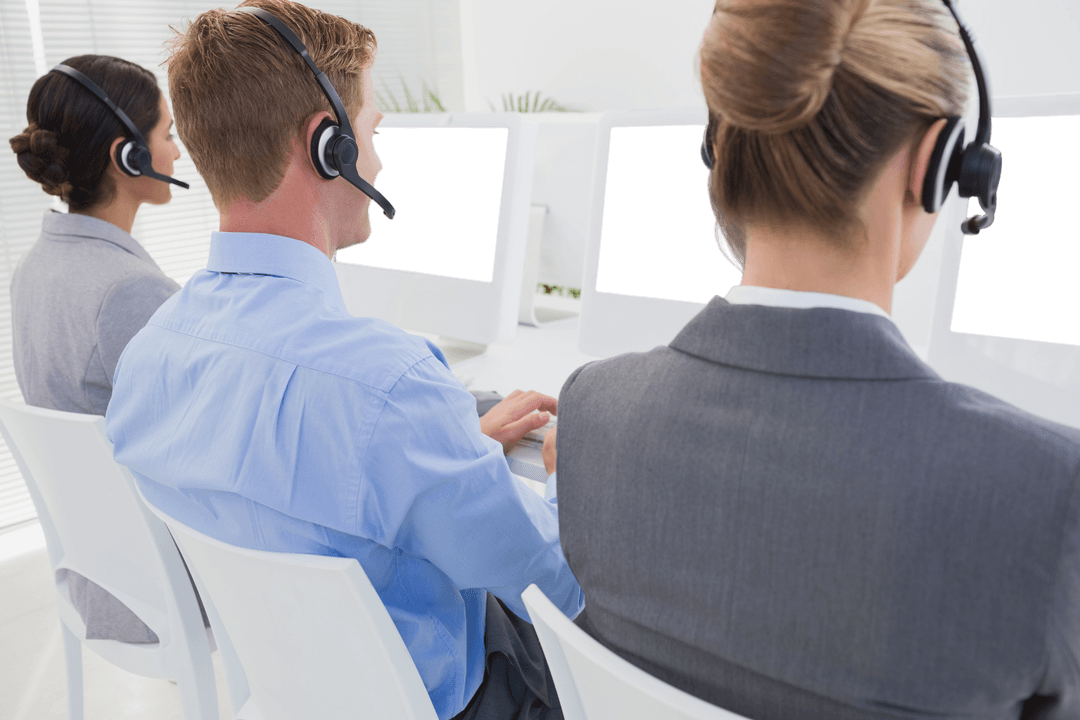 Transparent Business Team in Office Setting with Headsets