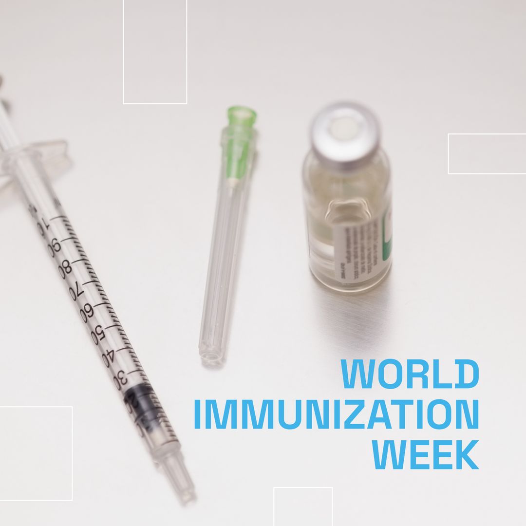 World Immunization Week with Vaccine, Syringe, and Needle on White Background - Download Free Stock Templates Pikwizard.com