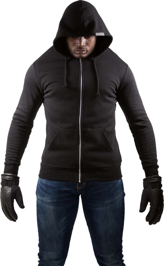 Male Robber in Black Hoodie Standing, Isolated Transparent Background - Download Free Stock Images Pikwizard.com