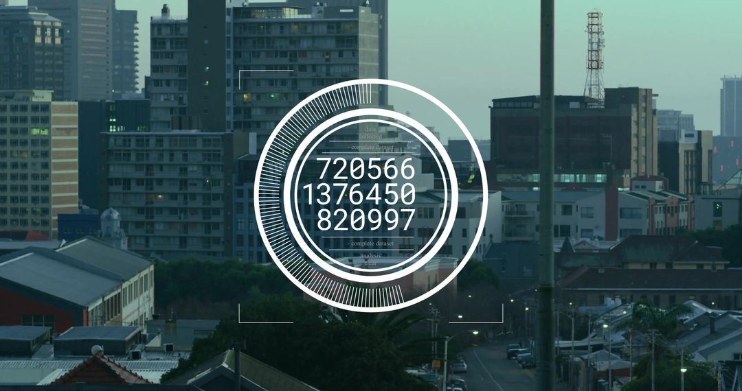 Digital Data Circles over Urban Skyline