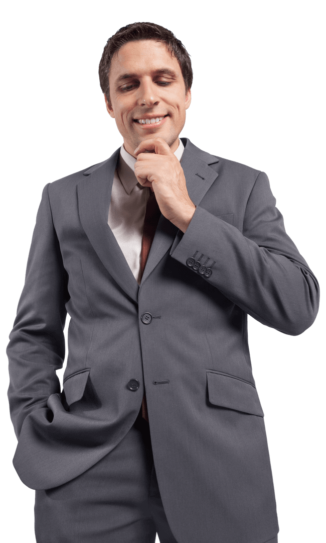 Transparent Thoughtful Businessman in Grey Suit