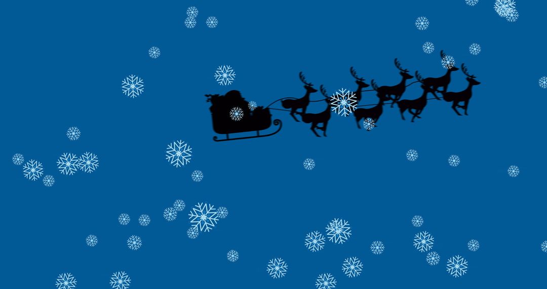 Santa's Sleigh with Reindeer Amid Falling Snowflakes