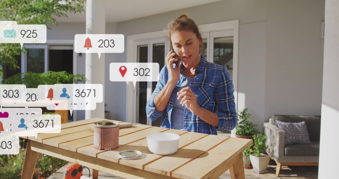 Woman Multitasking Phone and Social Media Notifications Outdoors