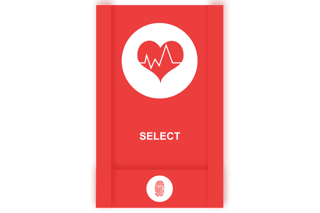 Digital Medical Screen with Heart Symbol and Fingerprint Login
