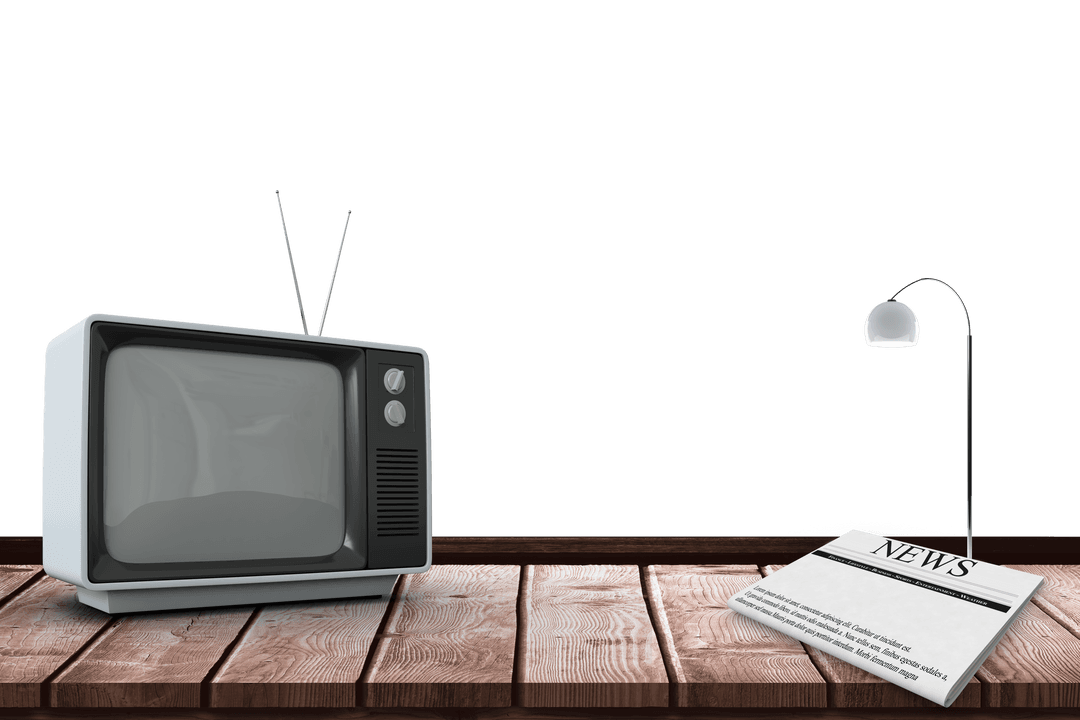 Retro TV with Transparent Screen Next to Newspaper