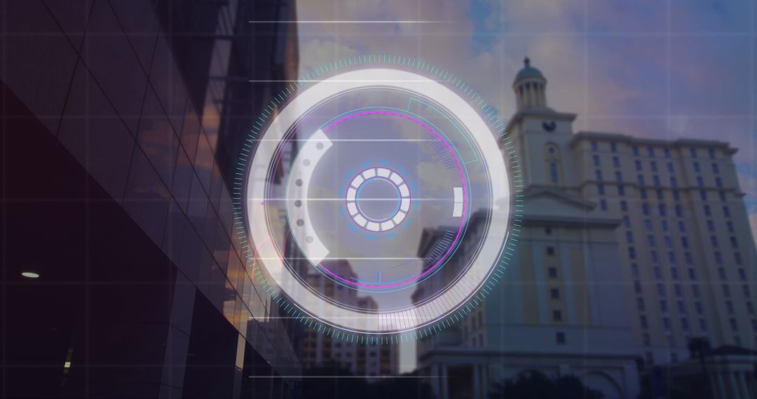 Futuristic HUD Display Over Modern Cityscape