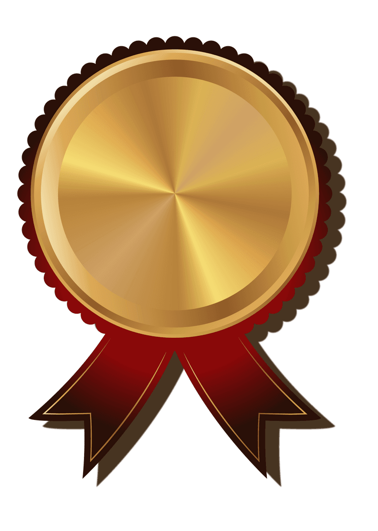 Gold Award Ribbon with Red Tails on Transparent Background