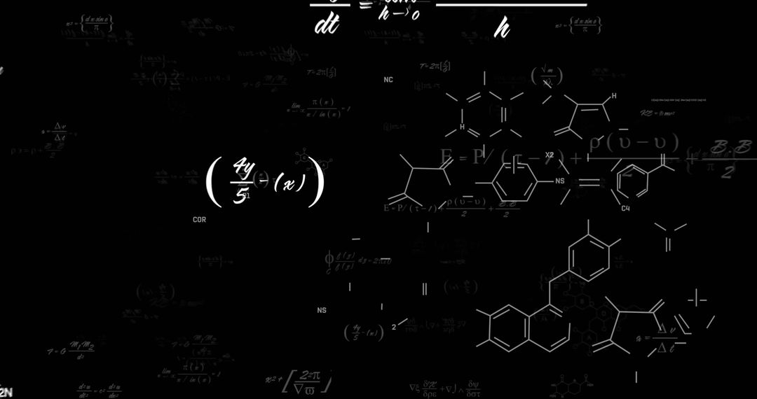Chemical Formulas and Molecular Patterns on Dark Background
