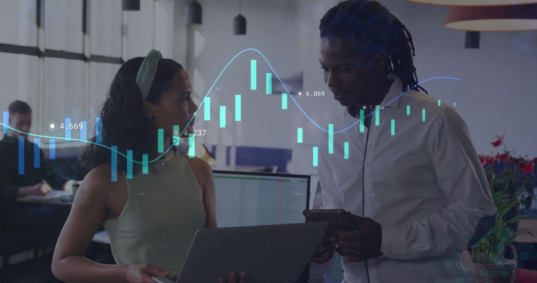 Diverse Colleagues Discussing with Digital Data Overlay