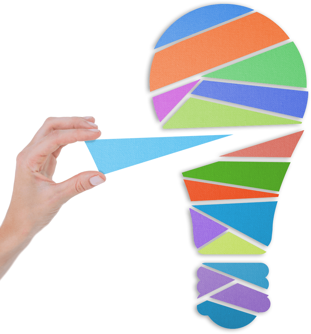 Hand Completing Transparent Colorful Light Bulb Puzzle