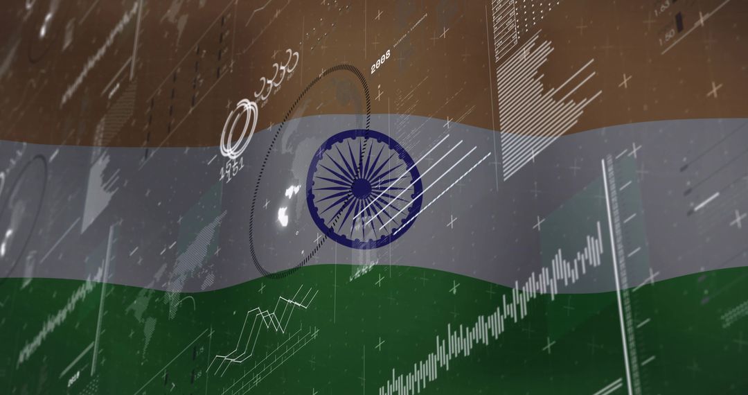 Indian Flag Overlaid on Digital Analytics Interface