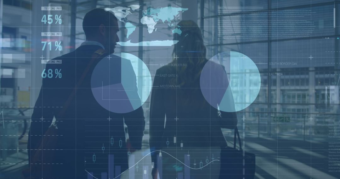 Business Professionals Analyzing Data with Global Financial Metrics