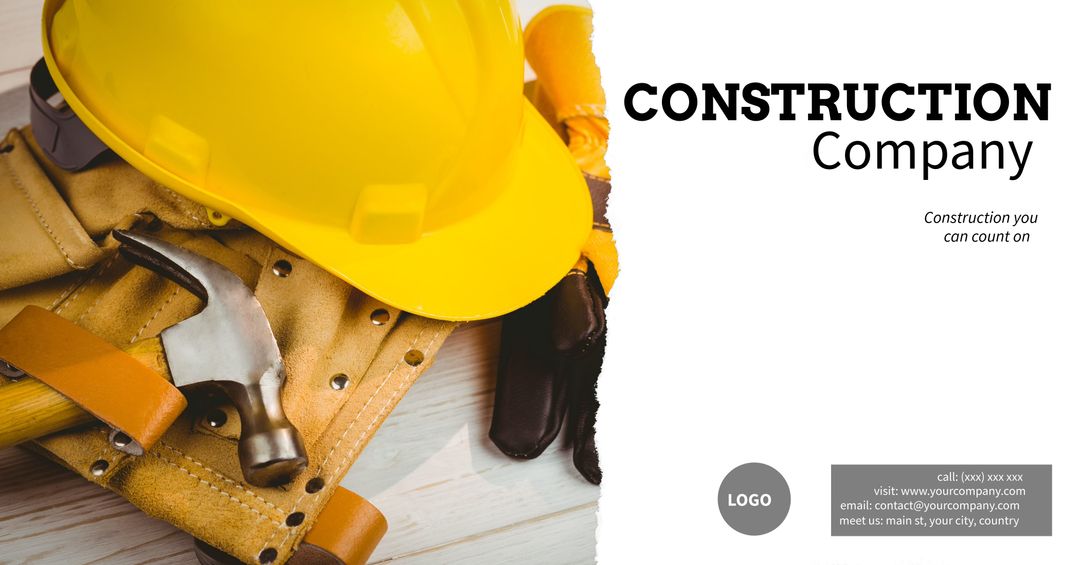 Construction Company Mockup with Tools and Hard Hat on Wooden Surface - Download Free Stock Templates Pikwizard.com