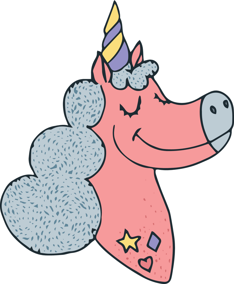 Pink Cartoon Unicorn With Stars on Transparent Background
