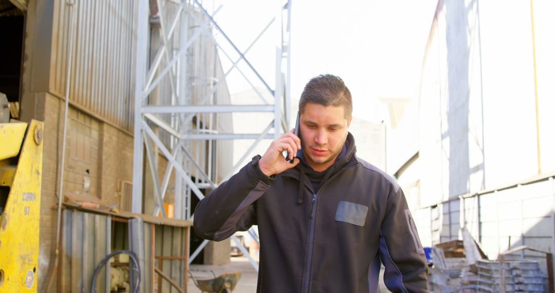 Male Construction Worker Speaking on Phone During Break at Construction Site - Free Images, Stock Photos and Pictures on Pikwizard.com