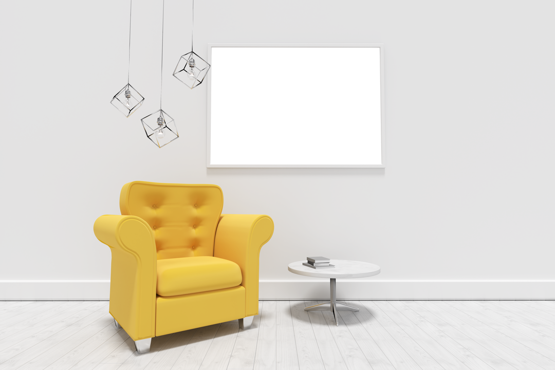 Modern Home Interior with Yellow Armchair and Transparent Black Photo Frame - Download Free Stock Images Pikwizard.com