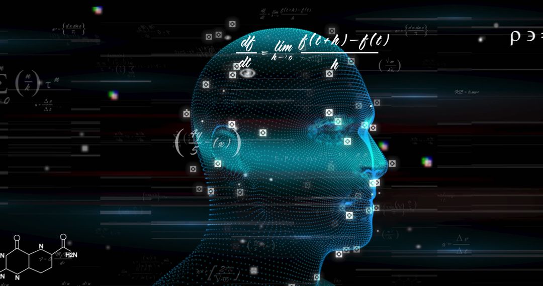 Digital Head with Mathematical Equations and Technology Interface