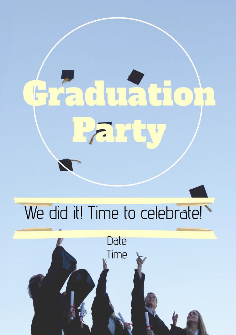 Graduation Party Invitation Template with Cap Tossing Celebration - Download Free Stock Templates Pikwizard.com