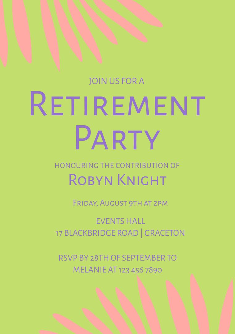 Cheerful Tropical Retirement Party Invitation with Palm Leaf Designs - Download Free Stock Templates Pikwizard.com
