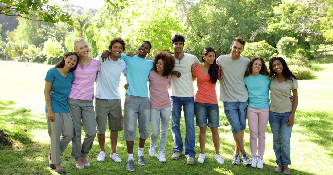 Diverse Group of Young Adults Enjoying Sunny Outdoors - Free Images, Stock Photos and Pictures on Pikwizard.com