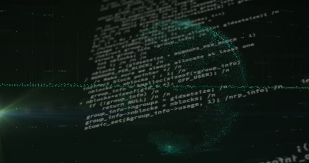 Digital Code Projected on Globe Illustrating Global Data Network