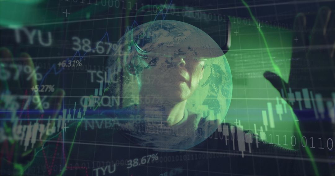 Asian it engineer using vr for data processing and cloud computing
