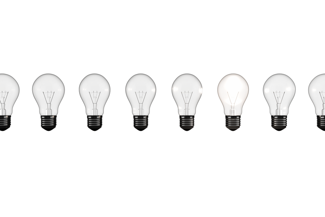 Row of Transparent Light Bulbs with Single Bulb Illuminated - Download Free Stock Images Pikwizard.com