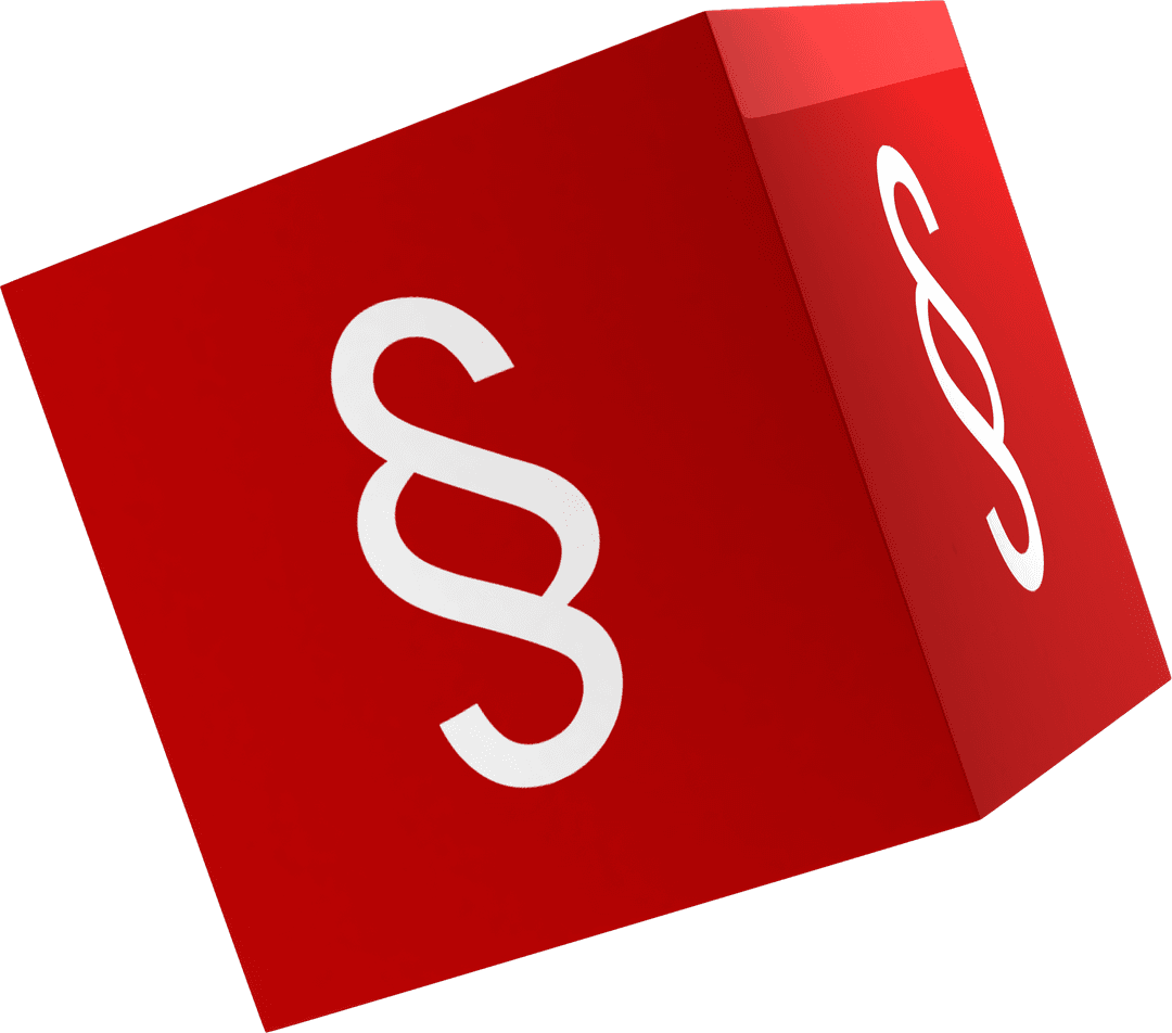 Transparent Red Cube with Section Symbol for Legal Themes