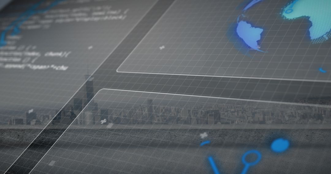 Futuristic Digital Interface Over Cityscape Skyline