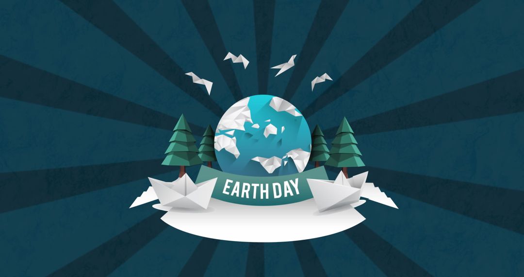 Earth Day Globe with Origami Trees and Birds Design