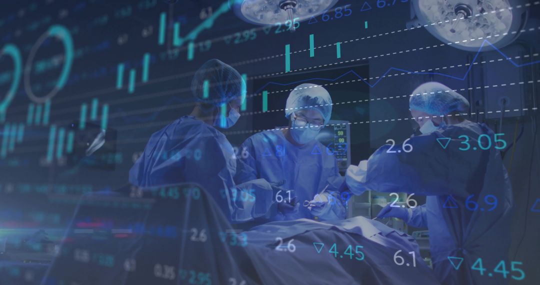 Surgeons in Operating Room with Data Overlay Indicating Innovation and Analysis