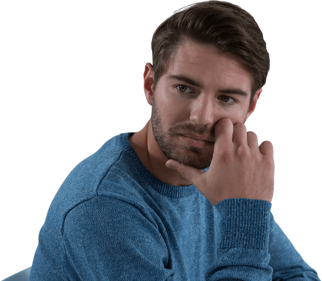 Transparent Thoughtful Man Reflecting While Seated