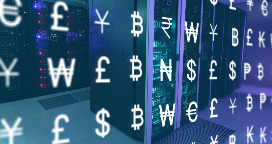 Global Currency Symbols Projected Over Data Servers