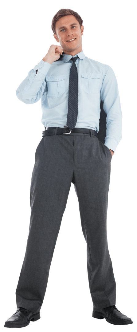 Smiling Businessman Holding Jacket standing on transparent background