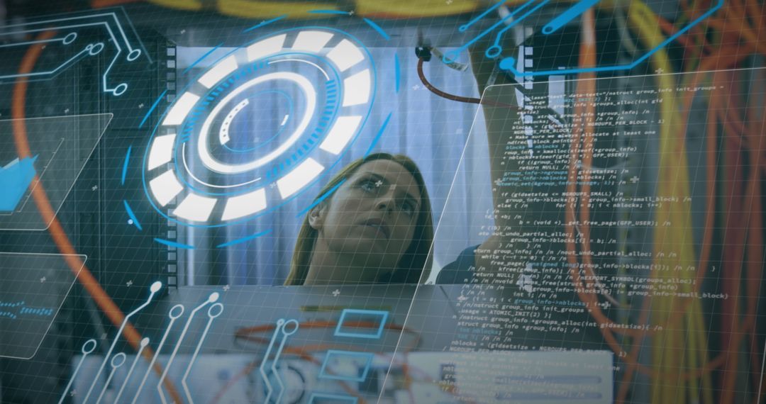 IT Engineer Managing Server Connections with Data Overlay