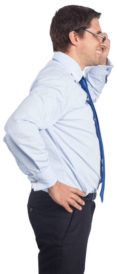 Transparent Profile View of Happy Businessman Gesturing Confidence