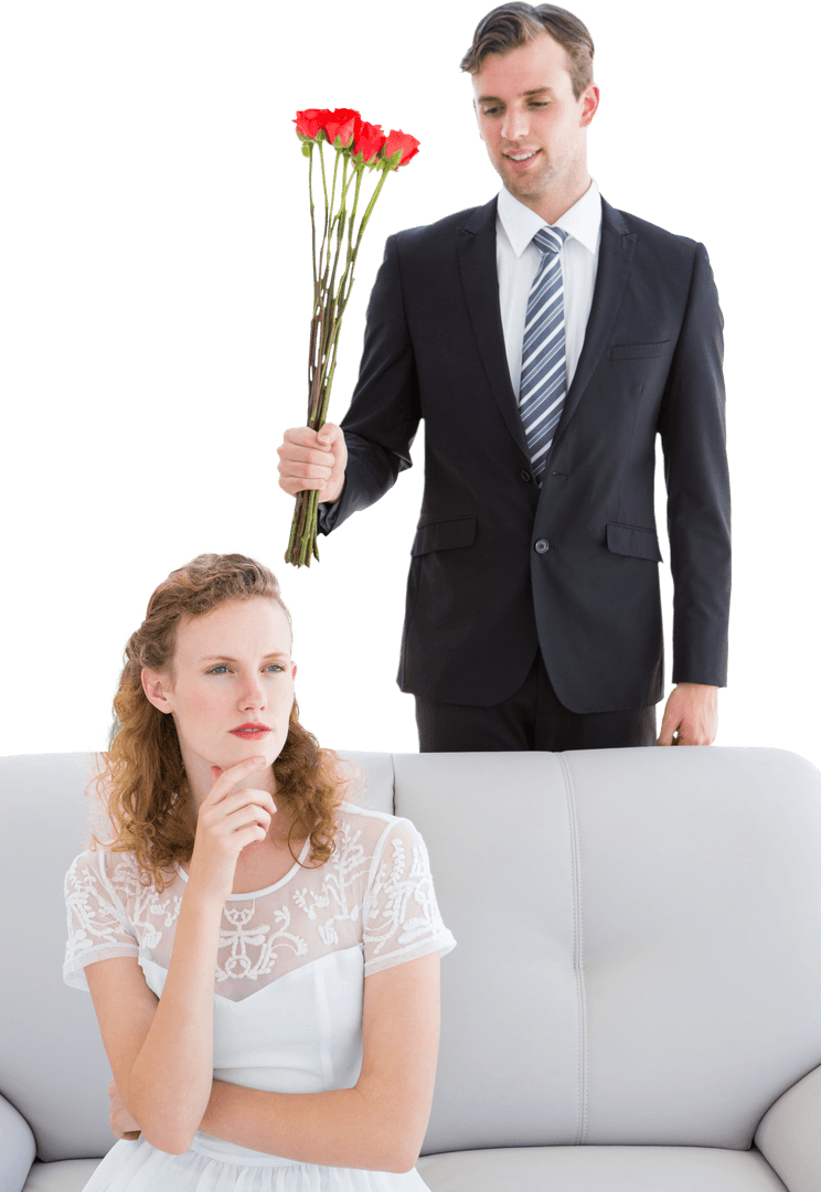 Man Offering Flowers to Disinterested Woman
