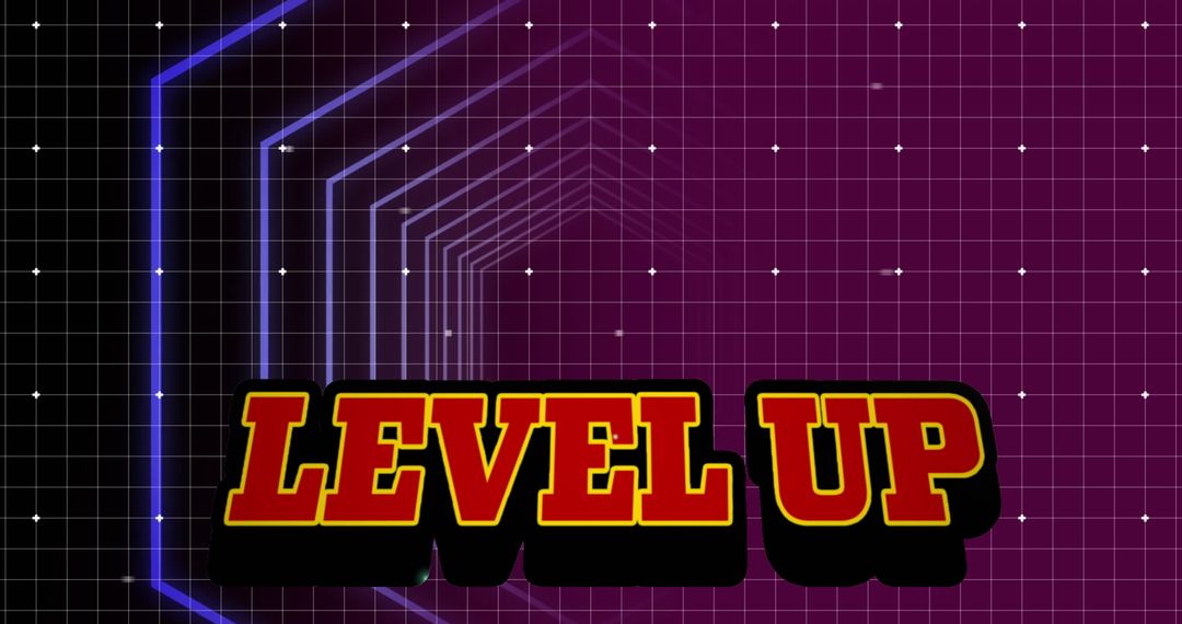 Retro Arcade Concept with Level Up Text and Neon Hexagon