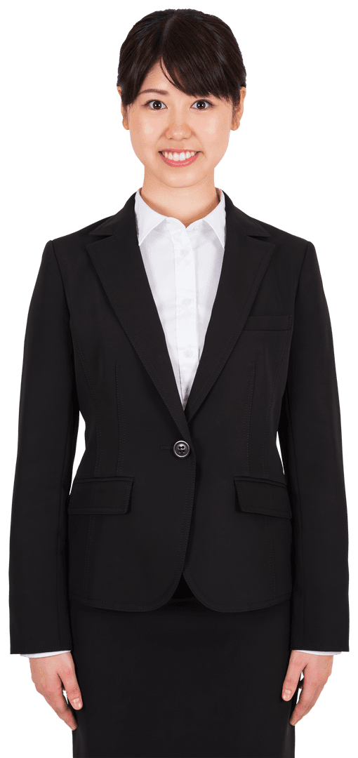 Transparent Businesswoman Smiling with Confident Expression