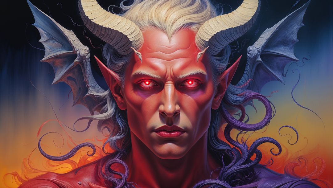 Demonic satan with glowing eyes and horns