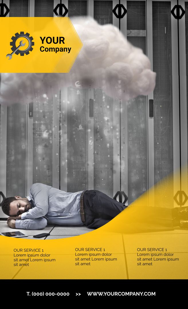 Businessman Experiencing Workplace Burnout Under Cloud