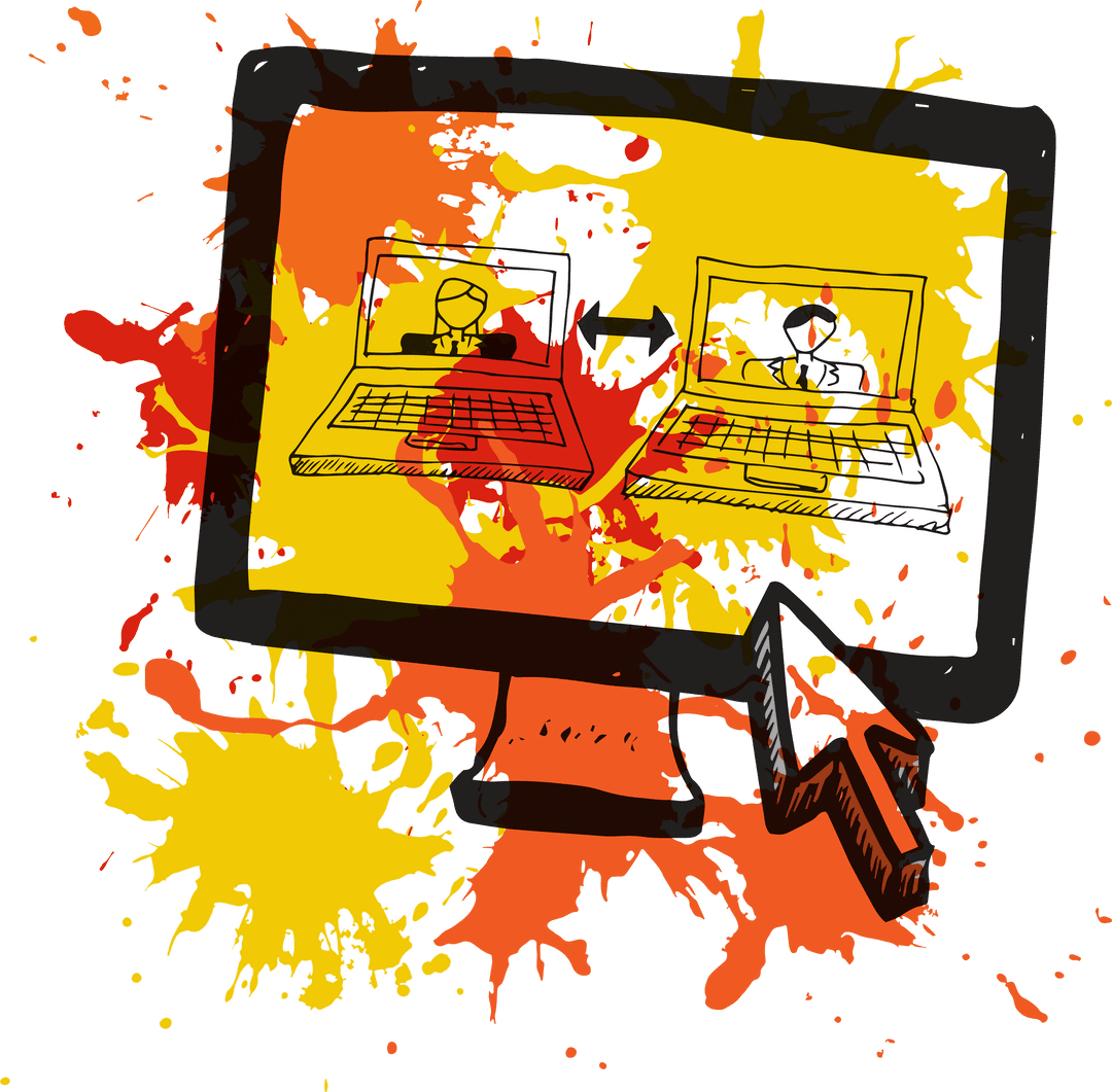 Abstract Media Icons with Colorful Stains on Transparent Background