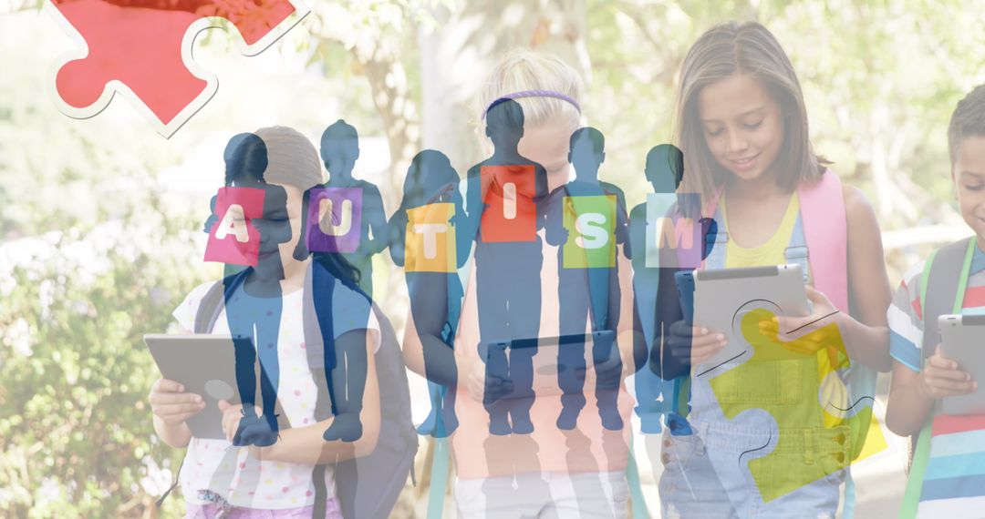 Children with Tablets Highlight Autism Awareness and Learning Support