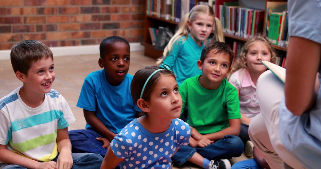 Diverse Children Engaged in Interactive Storytime at School