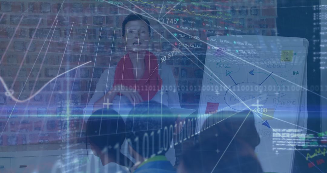 Senior Instructor Explaining Financial Concepts with Digital Overlays