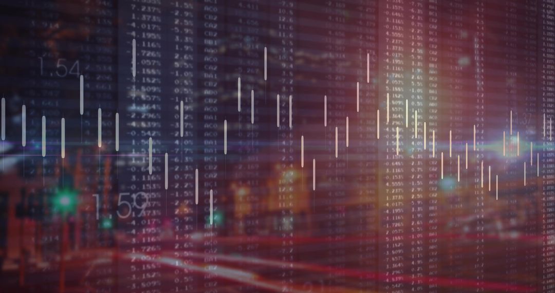 Nighttime Urban Scene with Digital Financial Data Overlay