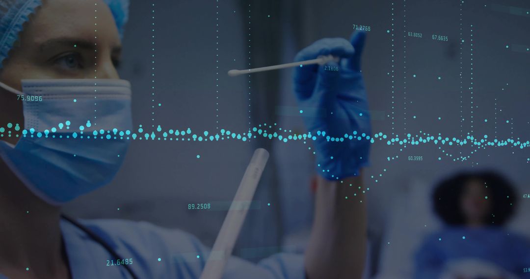 Healthcare Professional Analyzing Lab Sample with Data Visualization Overlay