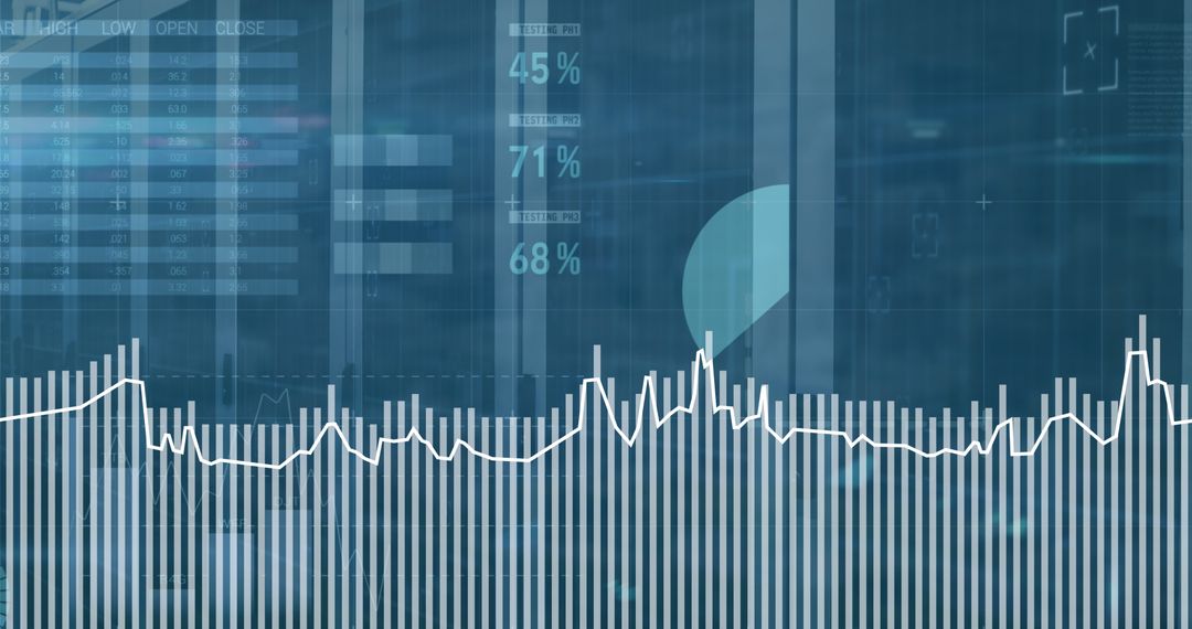 Financial Data Analysis Overlaid on Digital Background
