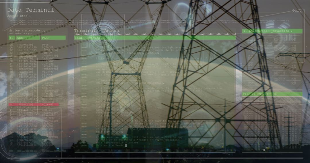High Voltage Power Lines with Digital Data Visualization